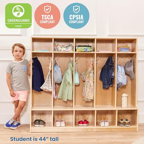 ECR4Kids 5-Section Coat Locker with Bench and 5 Scoop Front Bins, Classroom Furniture, Clear