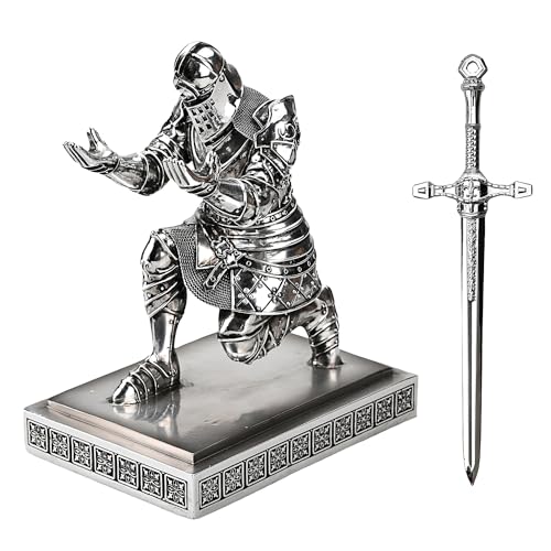 King's Guard Knight Pen Holder with a Letter Opener Desk Organizers Silver