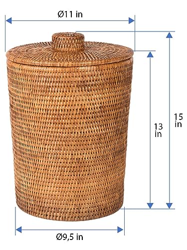 Kouboo La Jolla Rattan Waste Basket with Lid, Large Honey Brown Insert