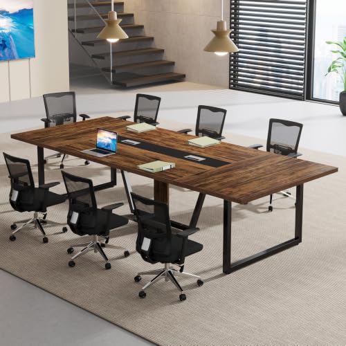 Tribesigns 8FT Conference Table, 94.49 L x 47.24 W x 29.53 H Inches Large Meeting Podcast Table for 10 People, Business Style Wooden Training Table with Strong Metal Frame for Office Conference