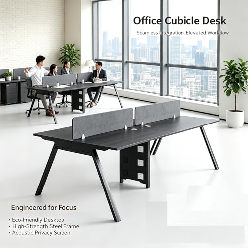 Office Cubicle Desk,4-Person Office Cubicle Workstation,Large Computer Desk with Privacy Panels & Cable Management,Offices Commercial Workspace (Deep Space Gray, 94.4IN, Barrier workstation table)