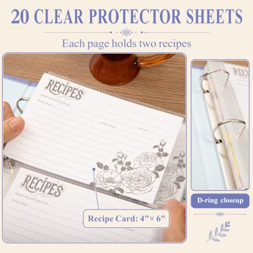 COFICE Recipe Book to Write in Your Own Recipes, 8.5x9.5 Recipe Ring Binder with PU Faux Leather Cover, 4x6 Cards and Tabbed Dividers,Purple