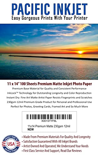 (11-x-14-inch) Professional Quality Acid-Free Bright White Matte Inkjet Artist Paper 100-Sheets 230gsm 10.4mil | A Fine Art Inkjet Coated Cardstock-like Paper