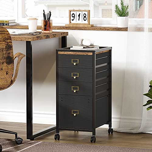 Takywep 4-Drawer Mobile File Cabinet on Wheels, Rolling Storage Organizer for Letter & a4 Documents, Fabric Vertical Home Office Filing Cabinet, Small Under Desk Portable Storage Unit, Black