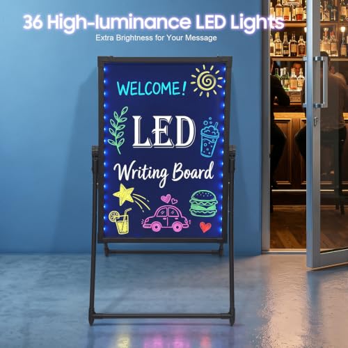 32" x 24" LED Message Writing Board, LED Menu Board, Illuminated Erasable Lighted Chalkboard, Neon Effect Menu Sign Board with Remote Control, 8 Fluorescent Markers for Restaurant, Shop, Bar, Party