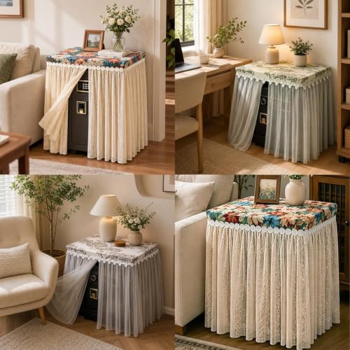 Protective Safe Cabinet Cover with Lace Decorative Trim, Concealed Safe Box