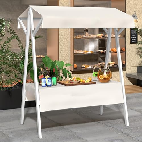 Metal Stall Display Stand for Vendor Table, Folding Portable Kiosk Booth with Locking Wheels, Commercial Concession Food Cart for Sale Hot Dog/Ice Cream(White,L 130cm(51 1/5 in))