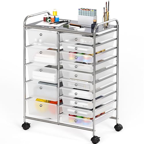 Simple Houseware 15 Drawers Rolling Utility Cart Art Craft Storage, Chrome