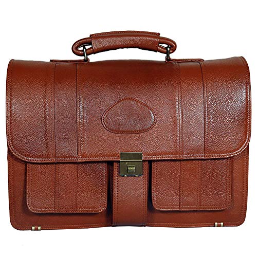 Da leather villa Full-Grain Leather Briefcases for Men Leather Computer Bag For Men High-Security Swiss-Made Lock (Tan)