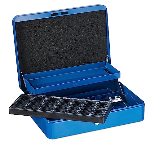 Relaxdays Cash Box, Blue, H x W x D: 8.5 x 30.5 x 24.5 cm