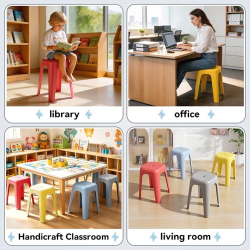 6 Pack Stackable Classroom Stools, 18 Inch Plastic Nesting Stools, Portable Backless Classroom Stool Backless Chairs for Home Party, Office, School, Students, Adults, Dining Room, Living Room 6pcs