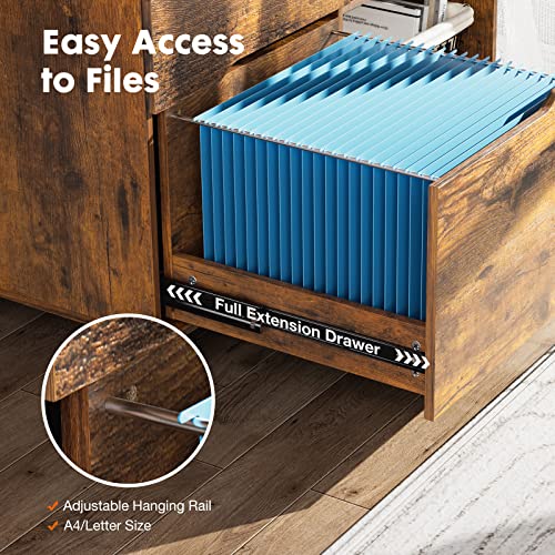 UOCFYK File Cabinet with 3 Drawers, Mobile Lateral Filing Cabinet with Open Storage Shelves for Home Office Under Desk Storage, Brown