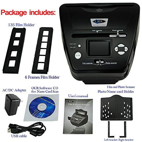 Digital Film Scanner, High Resolution 16MP with 2.4" LCD, 4 in 1 Converts 35mm/135 Slides & Negatives, Photo, Name Card to Digital Files, Black