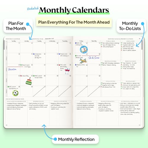 Purpose Planner Notebook B5 Hardcover 7.5”x9.8”- Teal Undated Daily, Weekly, and Monthly 2026 - Productivity & Goal Setting Tool for Work, Home, and Self-Care - ADHD & Journal for Adults