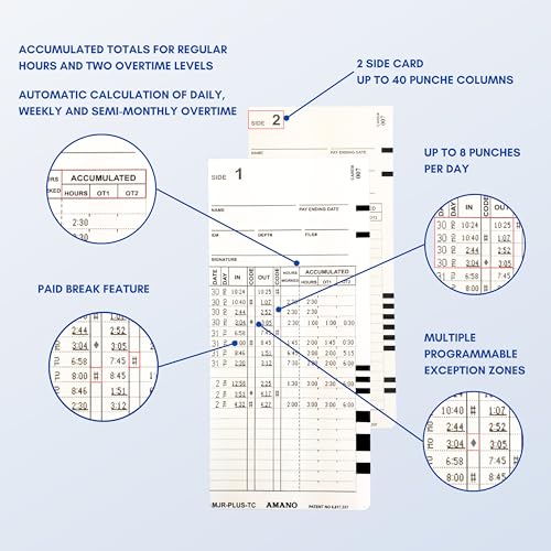 Amano MJR-Plus and MJR-PLUSEZ timecards (10 Sets of 1-100) (1000 Box) These Cards are Used Exclusively with the MJR-Plus