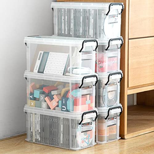 AEYSD-456 Vinyl Record Storage Plastic Storage, Modular Stackable Storage Bins with Black Latching Handles, 6.29x6.65x13.38in，White Record Crate