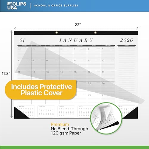 Desk Calendar 2026-2027 Large 22x17 Desk Calendar Jan 2026 - Jun 2027 Desk Blotter To-do List Planner (Black & White 6 Pack)