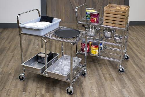 Luxor WSCC-3 Three-Shelf Collapsible Wire Utility Cart, Push Heavy Duty, 4" Thermoplastic Rubber Casters Two with Locking Brakes,Holds 300 lbs. and Folds Up for Storage, 37"W x 18.25"D x 30.5"H