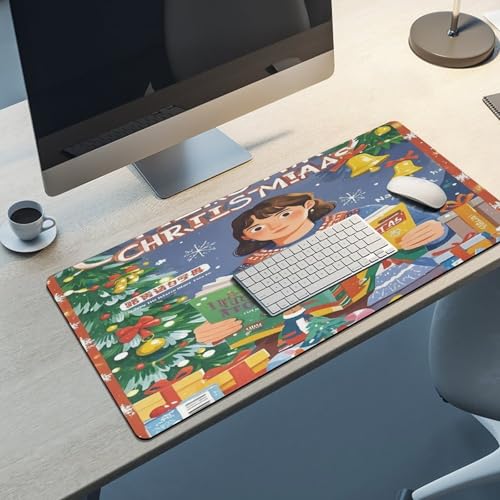 Watch Christmas Locked Edge Desk Mat & Mouse Pad Premium Rubber Desk Protector Large Size for Laptop/Keyboard Multi-Size Optional for Home Office Internet Cafe
