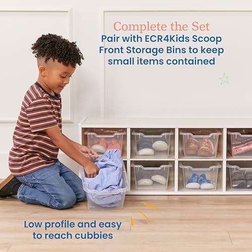 ECR4Kids Streamline 10 Cubby Tray Storage Cabinet, 2x5, Classroom Furniture, White Wash