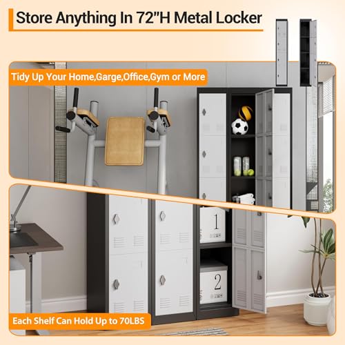 Metal Storage Locker with Shelves and Doors, Durable Grey & Black Locker for Offices, Schools, Gyms, Homes, and Garages, Assembly Required, Secure Storage Solution for Employees and Students