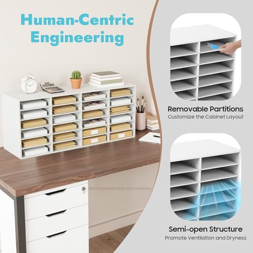 NTNOEA 24 Slot Mail Sorter Organizer, Adjustable Literature Organizer with Removable Shelves, Desktop File Mailbox for Office, Classroom & Home, Document, Binder, Magazine & Paper Storage Rack, White