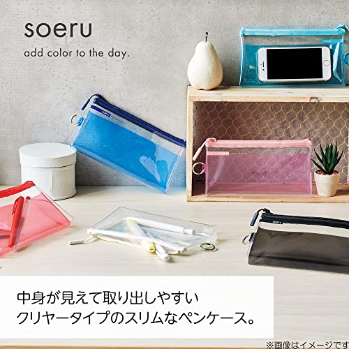 Lihit Lab SOERU A8100-3 Transparent Clear Pen Case, Approx. 20 Pens, Sunny Red