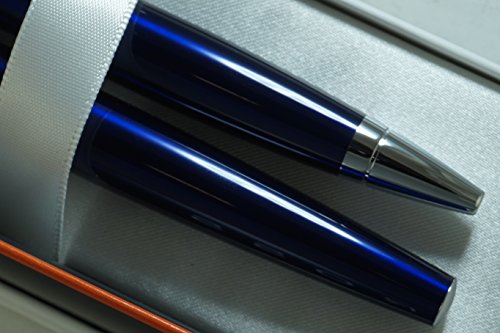 Cross Midnight Blue, polished Appointments and Cross signature mid Band Calaise Selectip Black Gel Ink Rollerball pen and Ballpoint Pen set.
