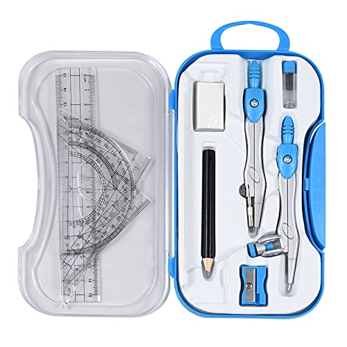 JDXQBLD Compasses Math Geometry Kit - 10 Pieces Per Set Student Compasses Geometric Set High Precision Professional Metal School Compass Drawing Set Measuring Tools，Color Blue