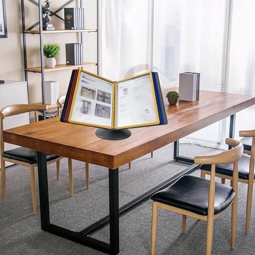 GUODDM Adjustable Desk Flip File Holder, Desk Reference Organizer, 10 Double-Sided Display Pockets, Wall Mount Desktop Reference System, Catalog Display Rack(Multi-colored)