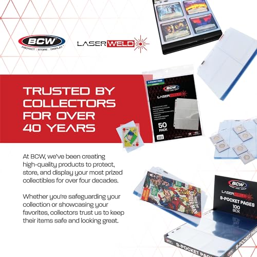 BCW LaserWeld® 6-Pocket Pages | 100 Pack | Trading Card Binder Pages for Tall Boy & Widevision Cards | Acid-Free, PVC-Free, Laser-Welded | Card Storage Sheets