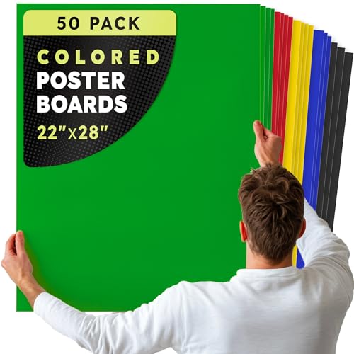 Hygloss Colored Poster Board 22 x 28, 50 Pack, Assorted Standard Colors