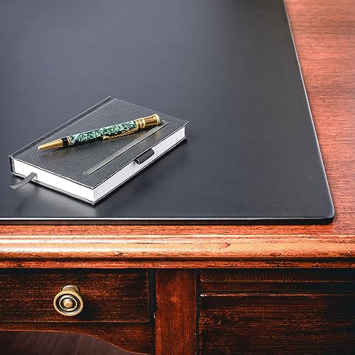 DACASSO Leather Desk Pad Without Side Rails - Luxury Leather Desk Blotter for Writing - Executive Desk Surface Protector - (Black, 30” x 19”)