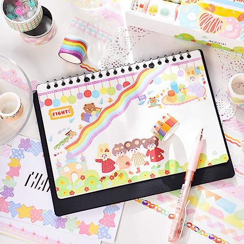 UOHLCX 20 Pcs Washi Tape Rainbow Flower Art Decorative Adhesive DIY Scrapbooking Sticker