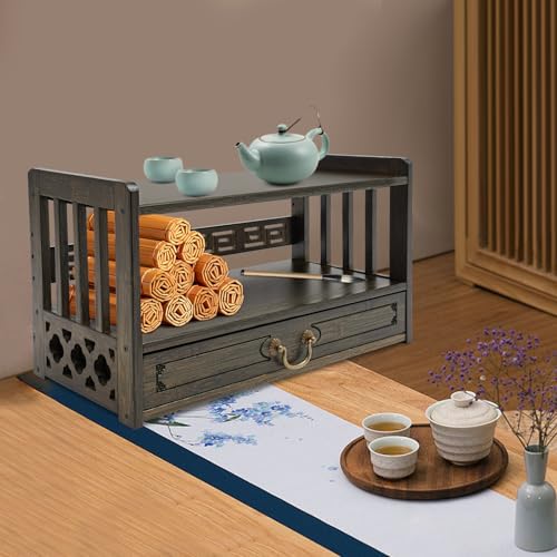 Bamboo Storage Table 3 Tier With Drawer For Spiritual (Walnut Color)
