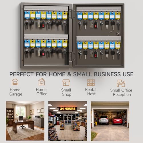 32-Keys Key Lock Box, Wall Mount Steel Key Organizer Cabinet with Key Tag