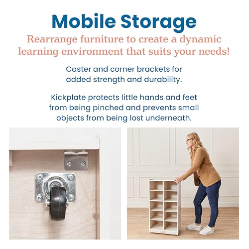 ECR4Kids 10 Cubby Mobile Tray Storage Cabinet, 5x2, Classroom Furniture, White Wash
