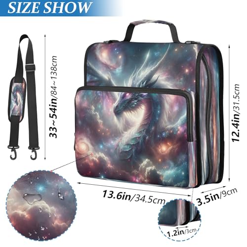 Kigai Galactic Dragon 3 Ring Zipper Binder with Handle & Shoulder Strap Trapper Keeper Expanding File Multiple Pockets Binder Organizer