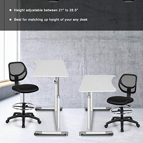 GIANTEX Drafting Chair Tall Office Chair with Back, Height Adjustable Home Office Chair on Wheels, Ergonomic Computer Standing Desk Chair with Footrest Ring for Bedroom, Black