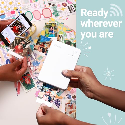 Canon SELPHY QX20 Wireless Compact Photo Printer, Dye‑Sublimation Color Printing, Prints 2.1x3.4/2.7x2.7 Card & Square Sizes, Built‑in Battery & Wi‑Fi, Portable Travel & Selfie Printer, White