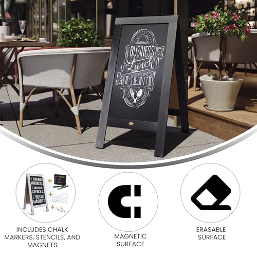 EMMA + OLIVER Black 40x20 Deluxe Magnetic Chalkboard Set