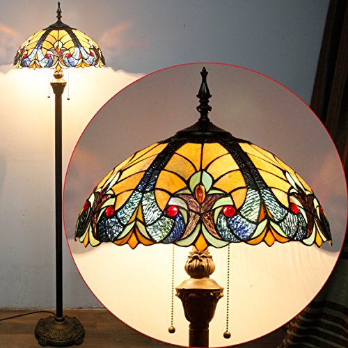 WERFACTORY Tiffany Floor Lamp 64 Inch Stained Glass Standing Reading Light