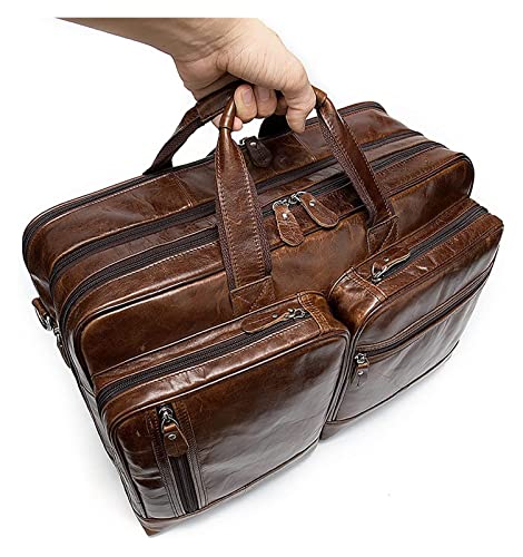 Vintage Leather Handbag 15.6" Laptop Crossbody Bag Expandable Briefcase Travel Business Shoulder Messenger Bag