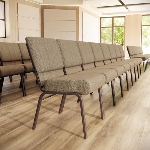 Flash Furniture HERCULES Series 21''W Stacking Church Chair in Beige Fabric - Copper Vein Frame