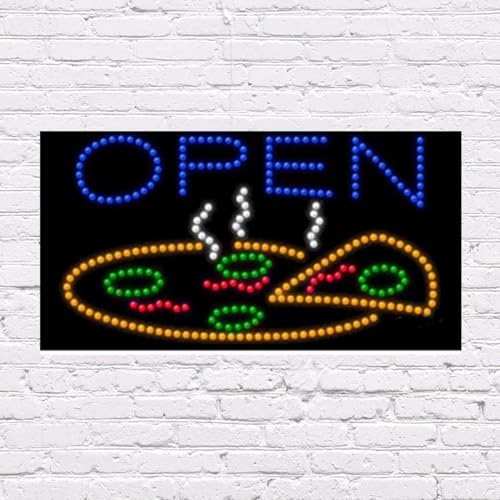 LED Open Pizza Sign for Retail Business Displays |Advertising Electronic Light Up Sign for Windows Walls |17"h x 31"w x 2"d