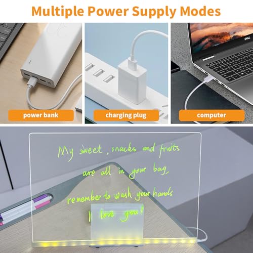 HYQFSAD Glowing Message Board with Reusable Surface，Thicken Acrylic Light Panel for Drawing/Notes，USB Charging Craft Kit for Adults & Children(30X20CM)
