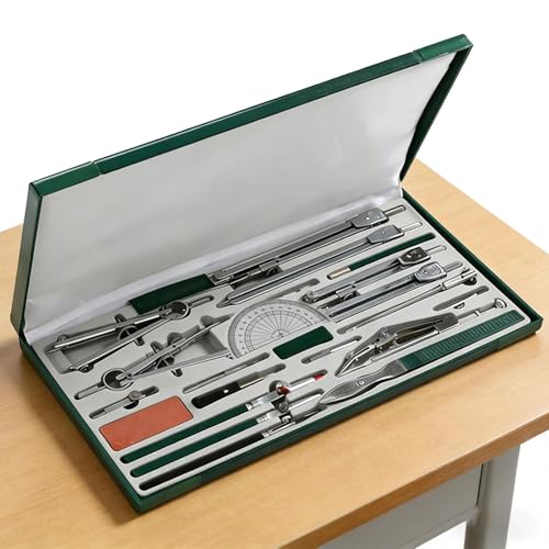 fnotlfue 23 Pcs Geometry Kit, Professional Drawing and Drafting Tools with Large Extension Beam, Compass Set for Engineering, Architecture, Students, Designers, Sailors