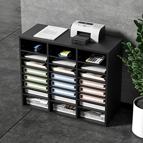 VEVOR Literature Organizers, 24 Compartments Office Mailbox with Adjustable Shelves, Wood Literature Sorter 29x12x24.4 inches for Office, Home, Classroom, Mailrooms Organization, EPA Certified Black