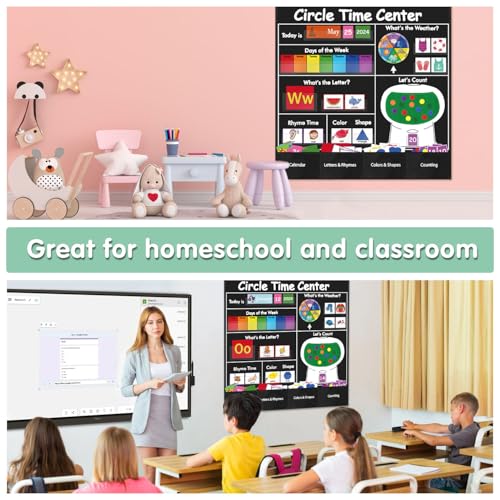 Boczif Circle Time Learning Center Pocket Chart, Classroom Calendar(Black)
