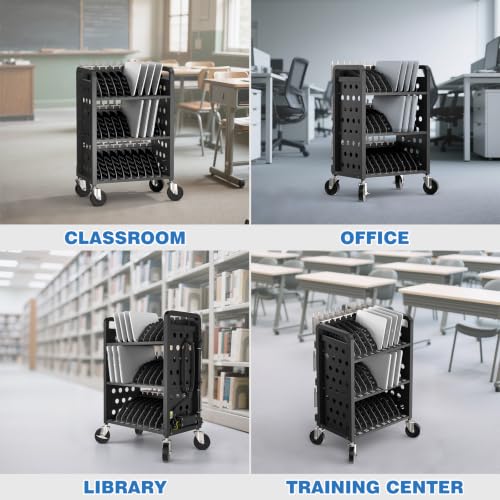 POCHAR 30 Devices Open Laptop Charging Cart for iPads, Tablets - Laptop & Tablet Storage Carts for Classroom, Office - Chromebook Charging Station Cart with Cable Management & Surge Protection